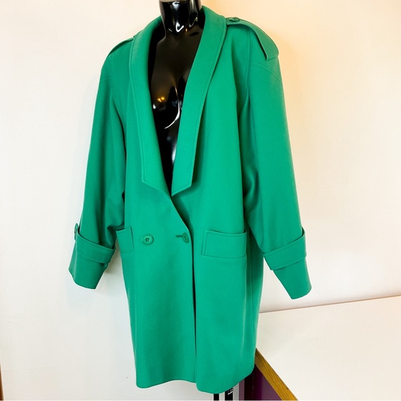 Vintage Jackets & Blazers - VINTAGE Kelly Green Wool Breasted Jacket With Pockets